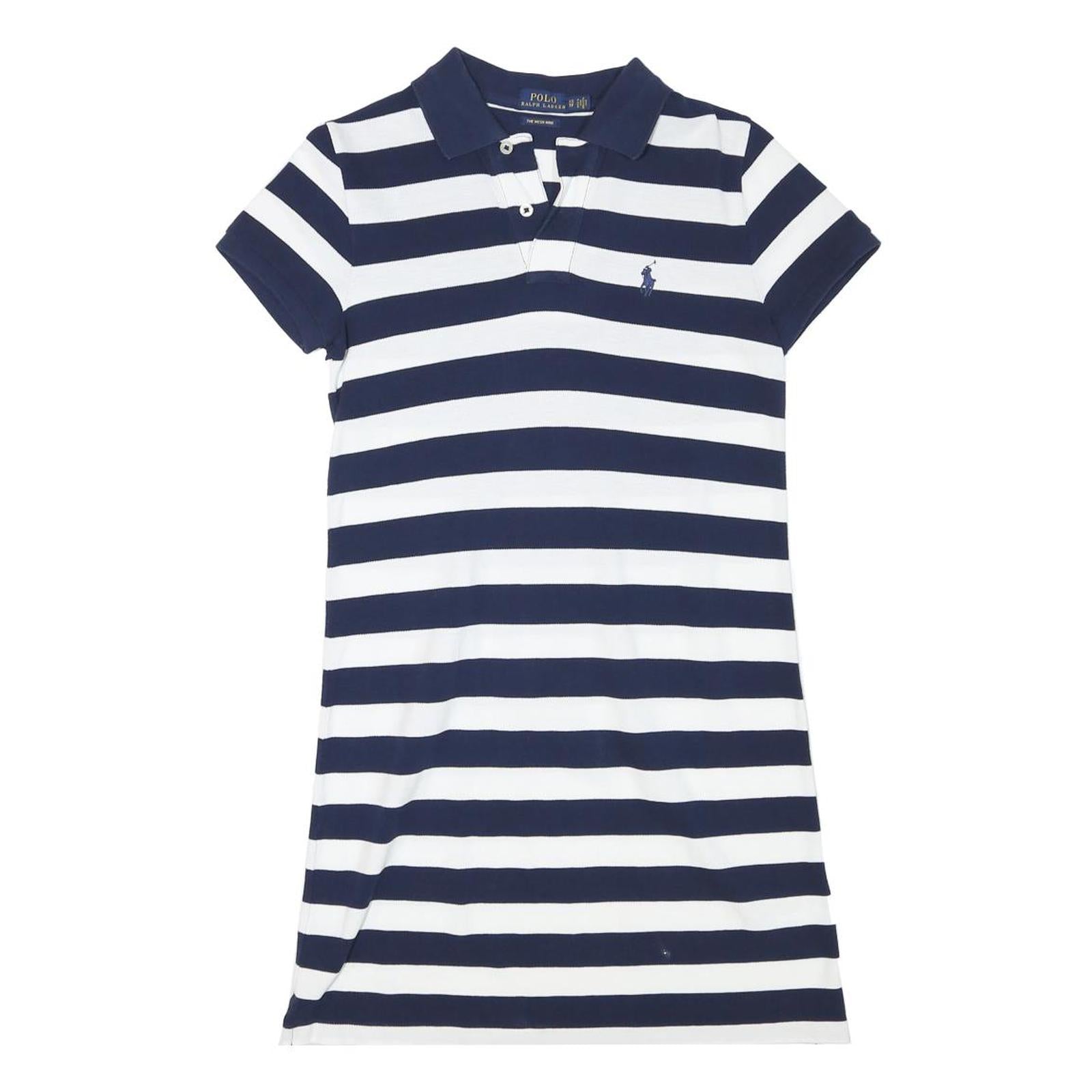 POLO RALPH LAUREN Womens Navy & White Striped Polo Dress Cotton Blend Short