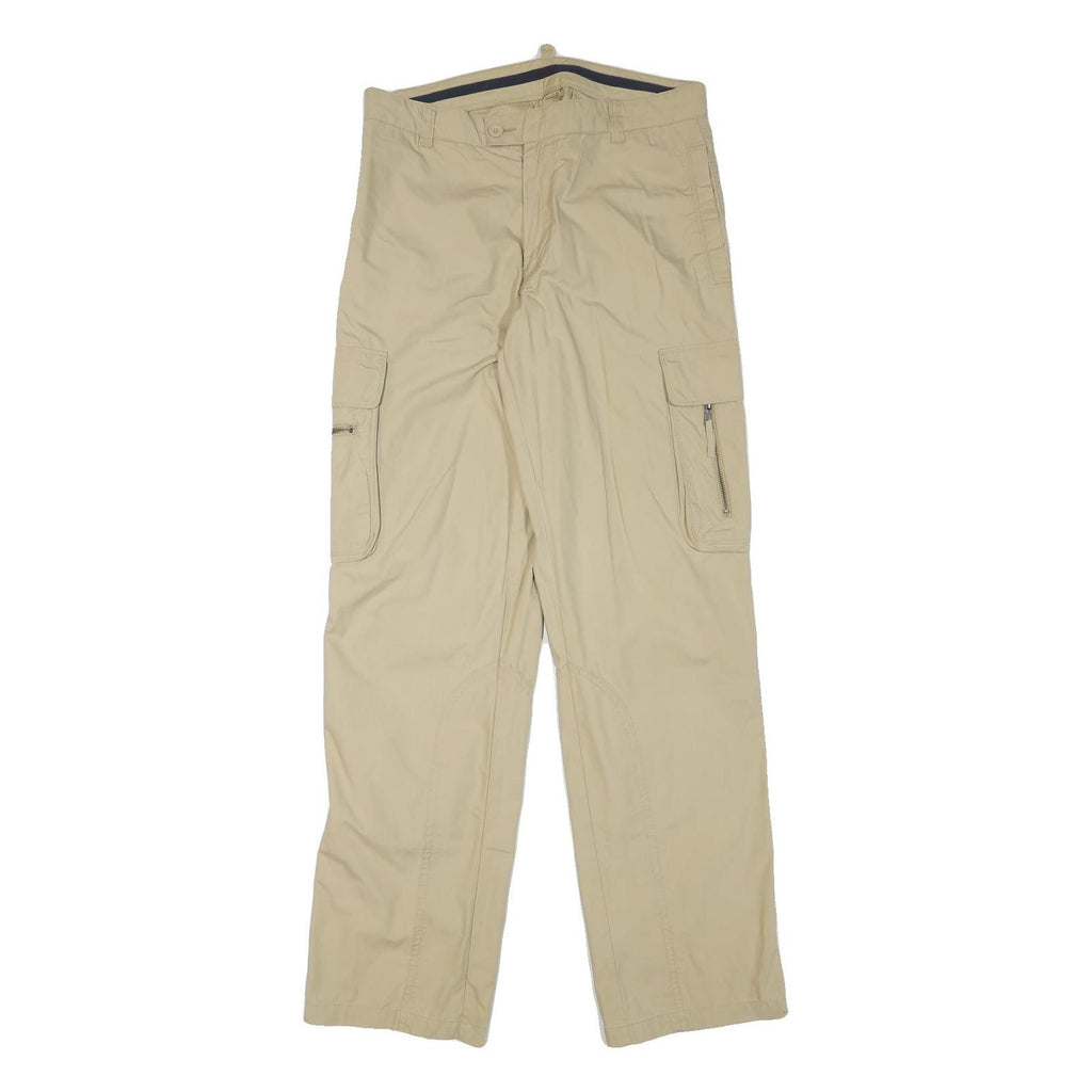 COLONIAL Mens Regular Beige Cargo Trousers W32 L33 Polyester Blend Zip Pockets