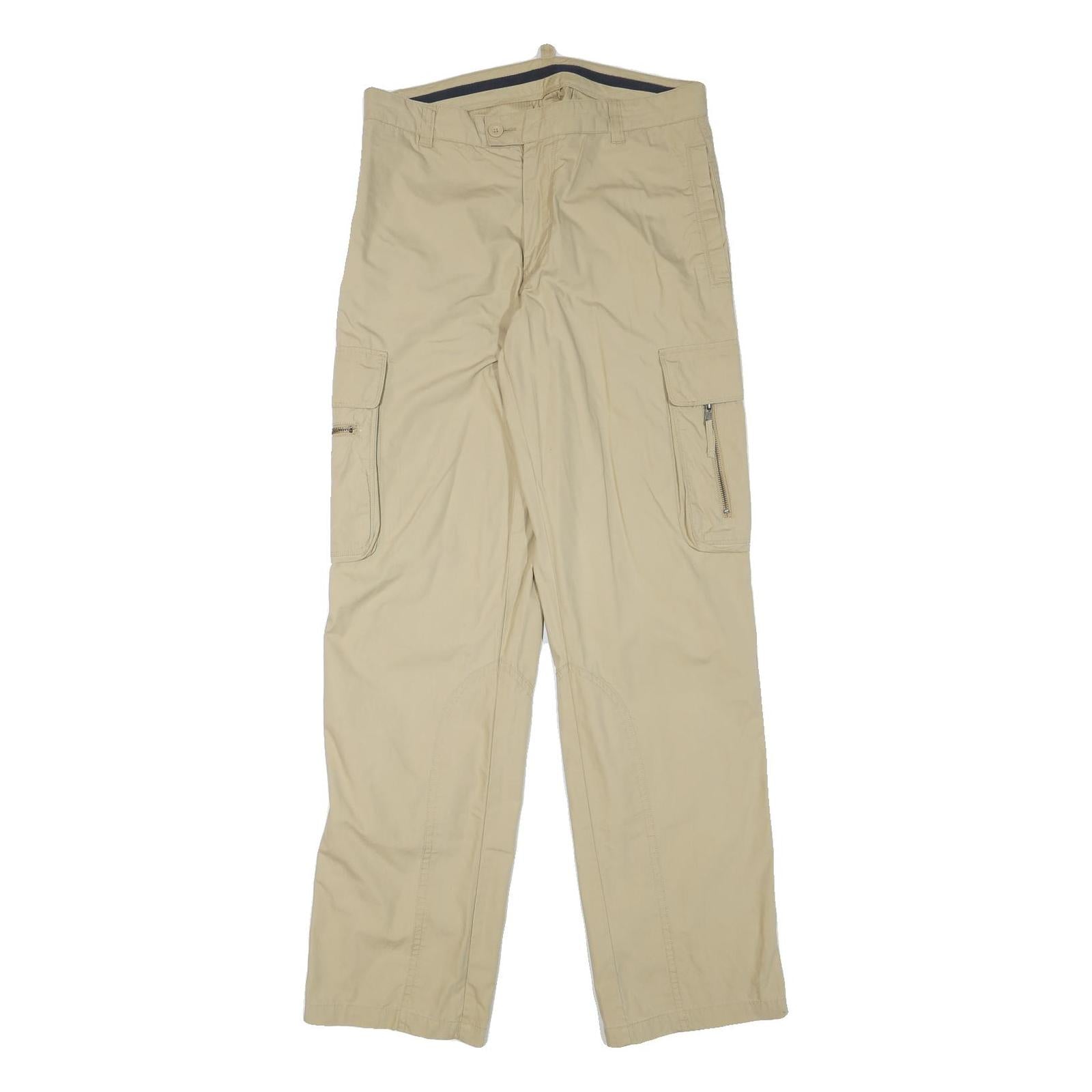 COLONIAL Mens Regular Beige Cargo Trousers W32 L33 Polyester Blend Zip Pockets
