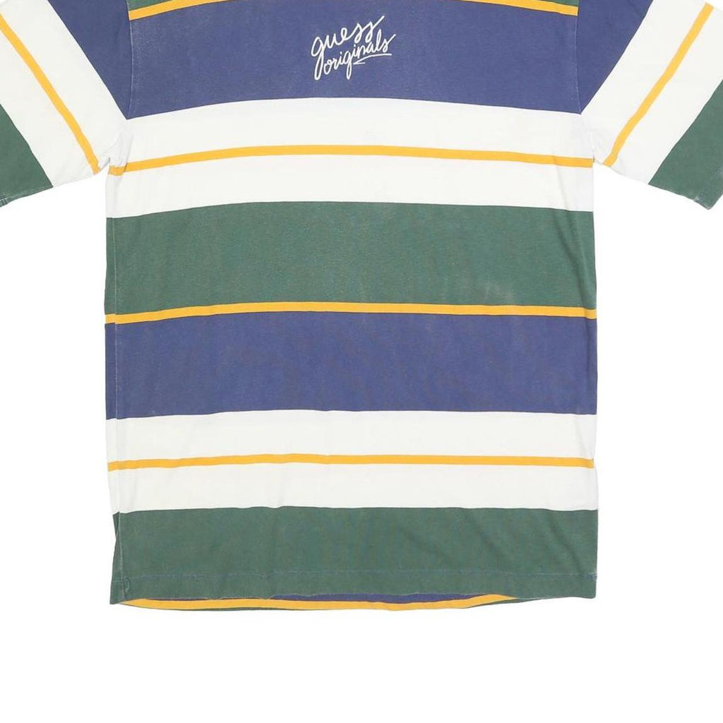 GUESS Mens Green & Blue Striped Graphic T-Shirt S Short Sleeve Crew Neck