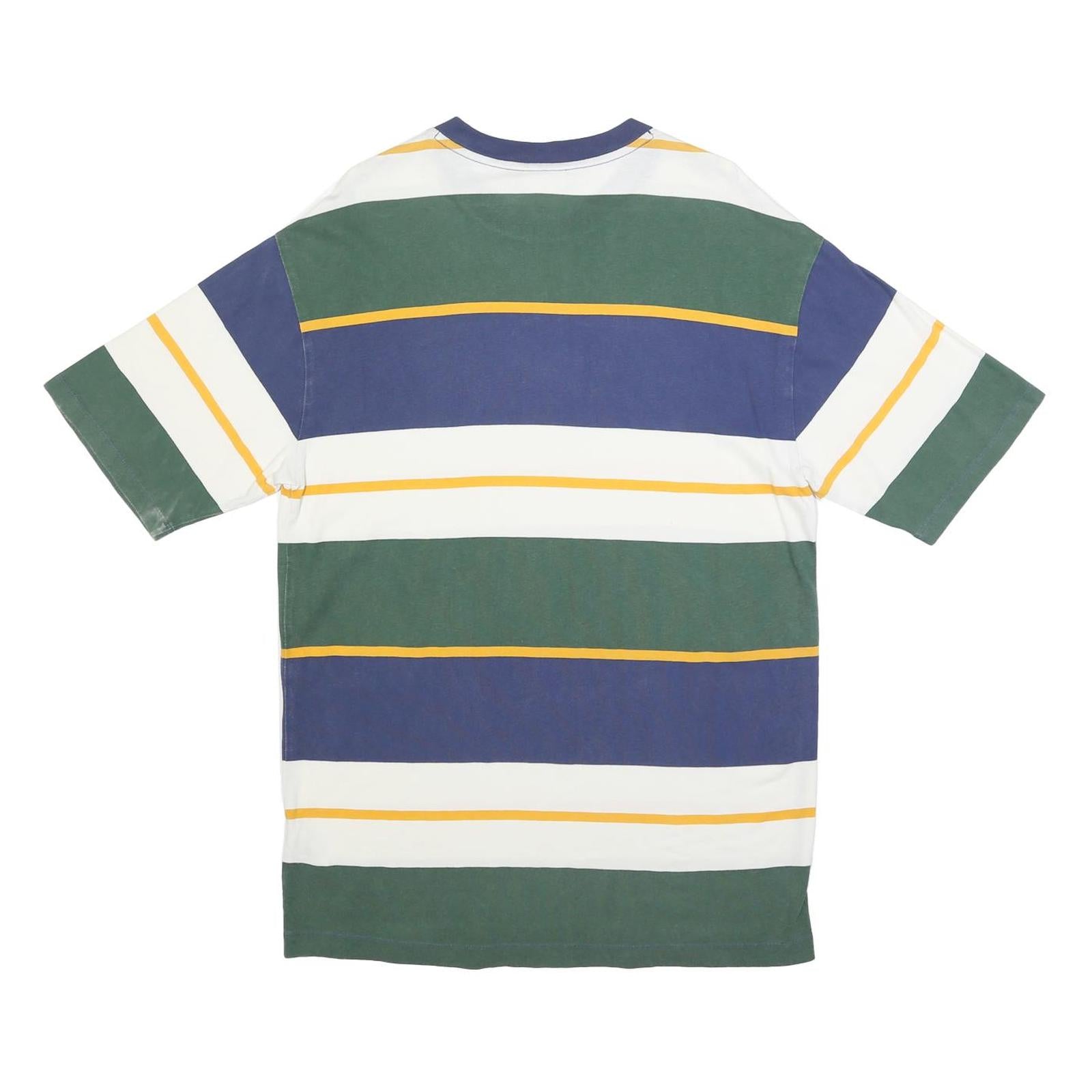 GUESS Mens Green & Blue Striped Graphic T-Shirt S Short Sleeve Crew Neck