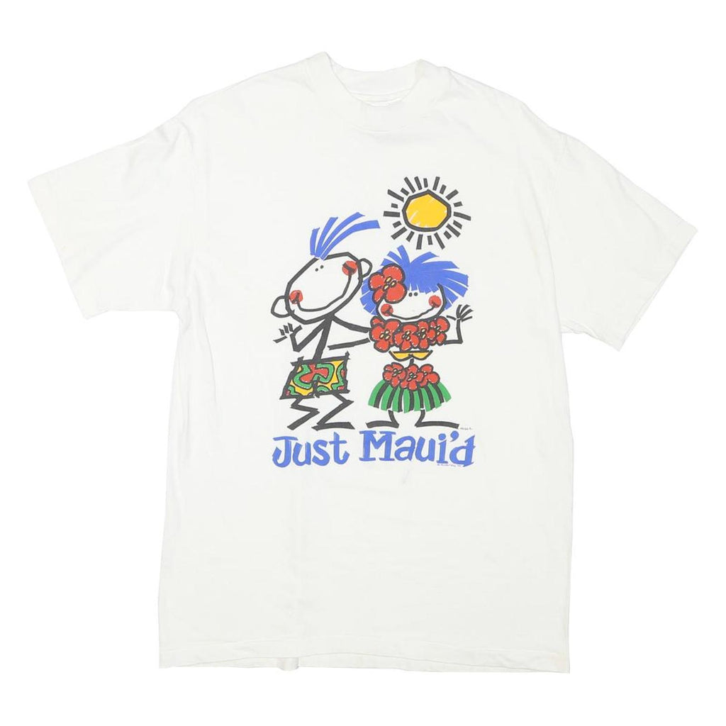 HANES Mens White Just Maui'a Graphic T-Shirt M Short Sleeve Crew Neck Summer