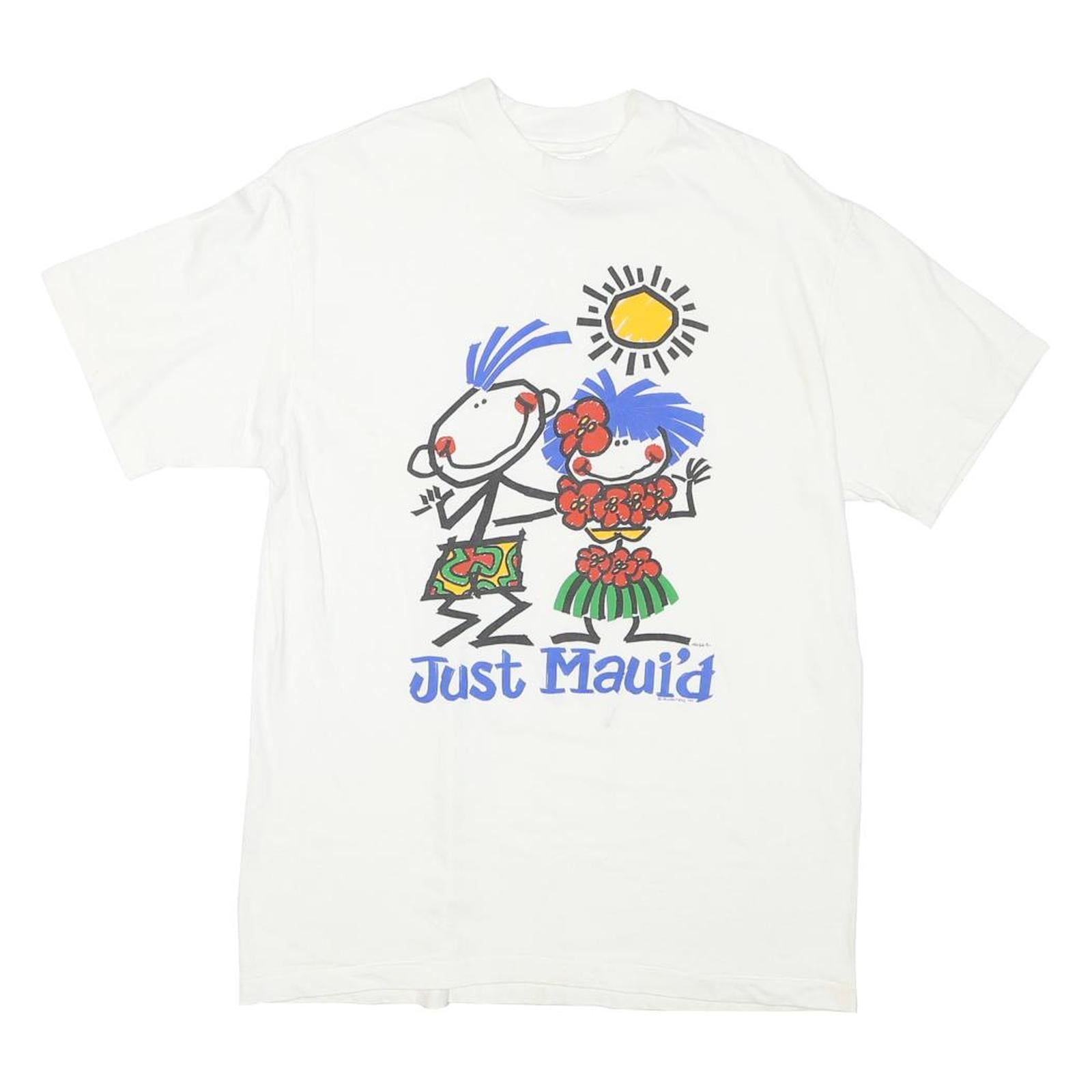HANES Mens White Just Maui'a Graphic T-Shirt M Short Sleeve Crew Neck Summer