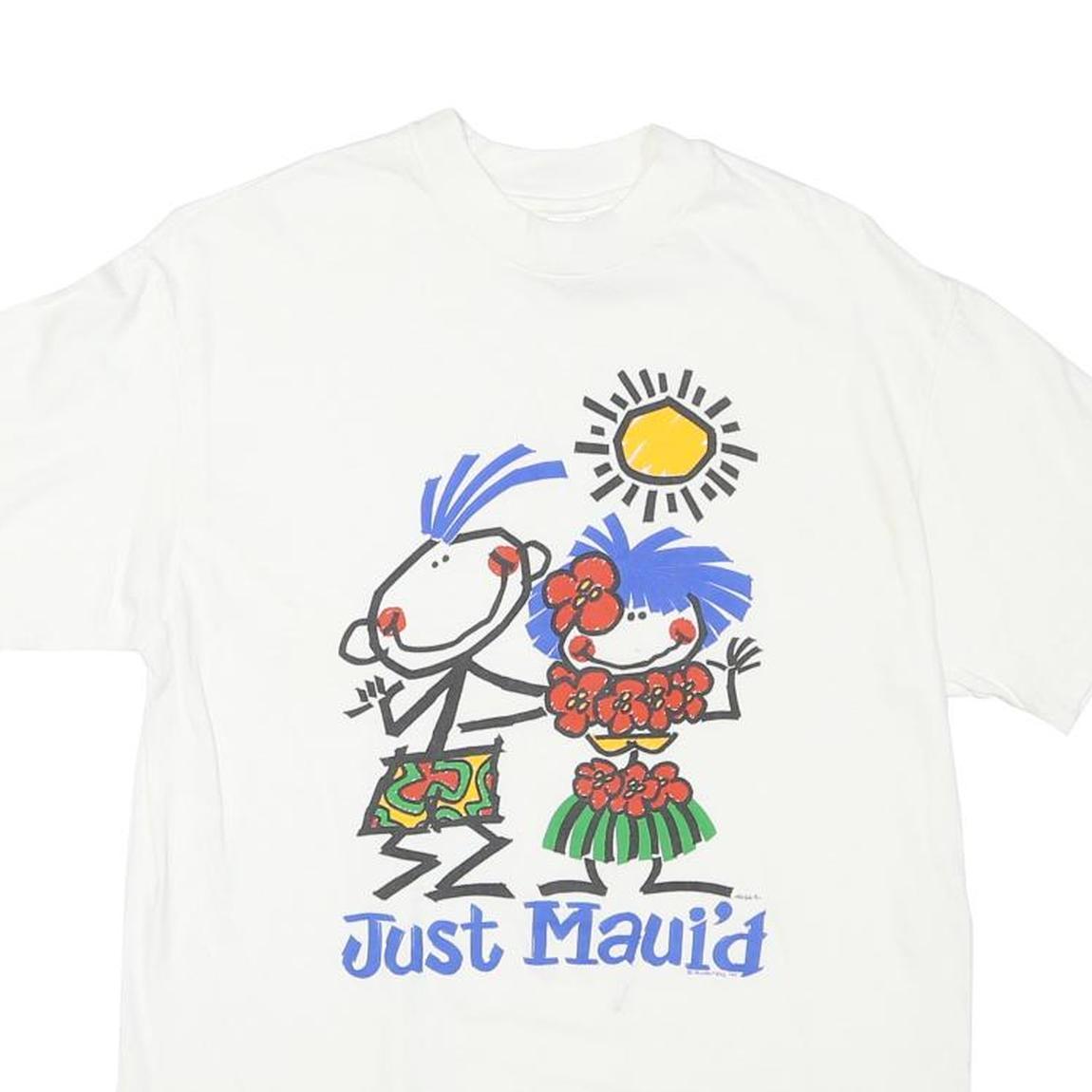 HANES Mens White Just Maui'a Graphic T-Shirt M Short Sleeve Crew Neck Summer