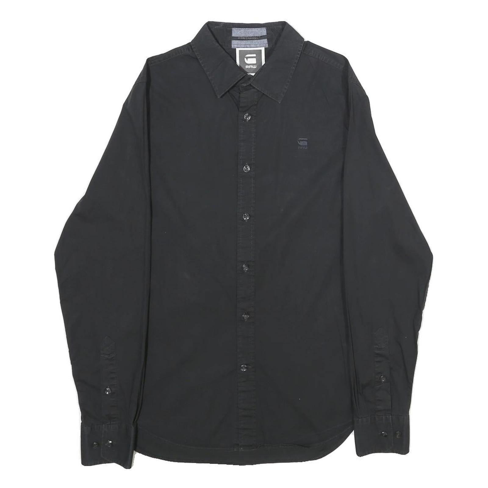 G-STAR Mens Black Shirt L Cotton Blend Button Down Casual Classic