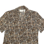WORTHINGTON Womens Brown & Cream Printed Shirt Short Sleeve Collared M Polyester