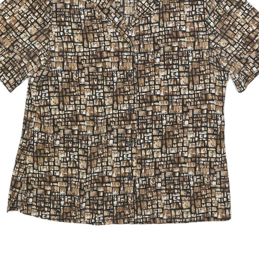 WORTHINGTON Womens Brown & Cream Printed Shirt Short Sleeve Collared M Polyester