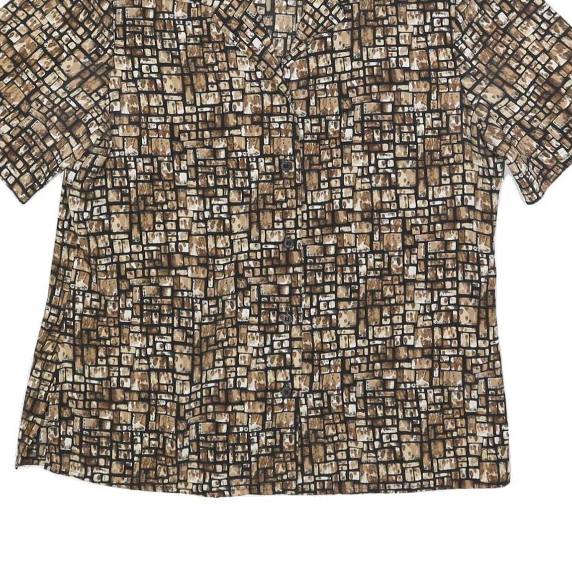 WORTHINGTON Womens Brown & Cream Printed Shirt Short Sleeve Collared M Polyester