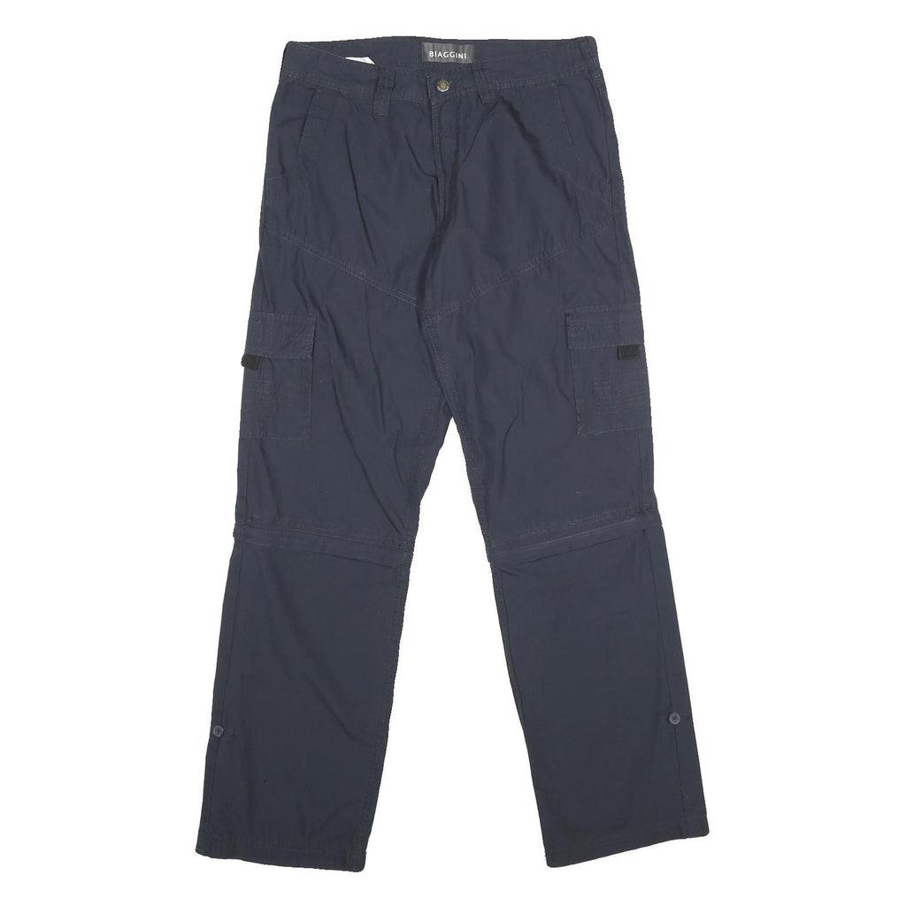 BIAGGINI Mens Cotton Navy Blue Regular Fit Straight Trousers W31 L32 Cargo