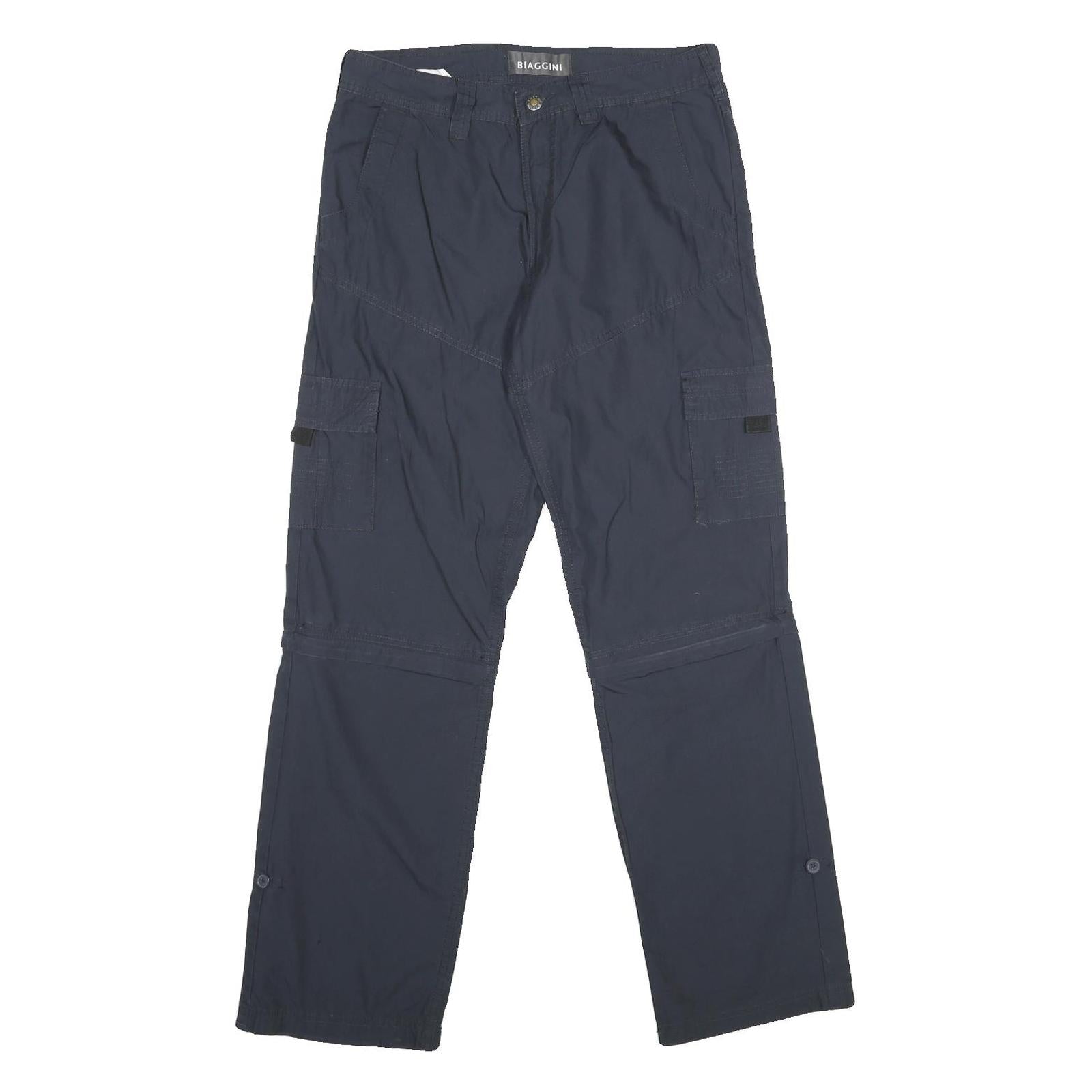BIAGGINI Mens Cotton Navy Blue Regular Fit Straight Trousers W31 L32 Cargo