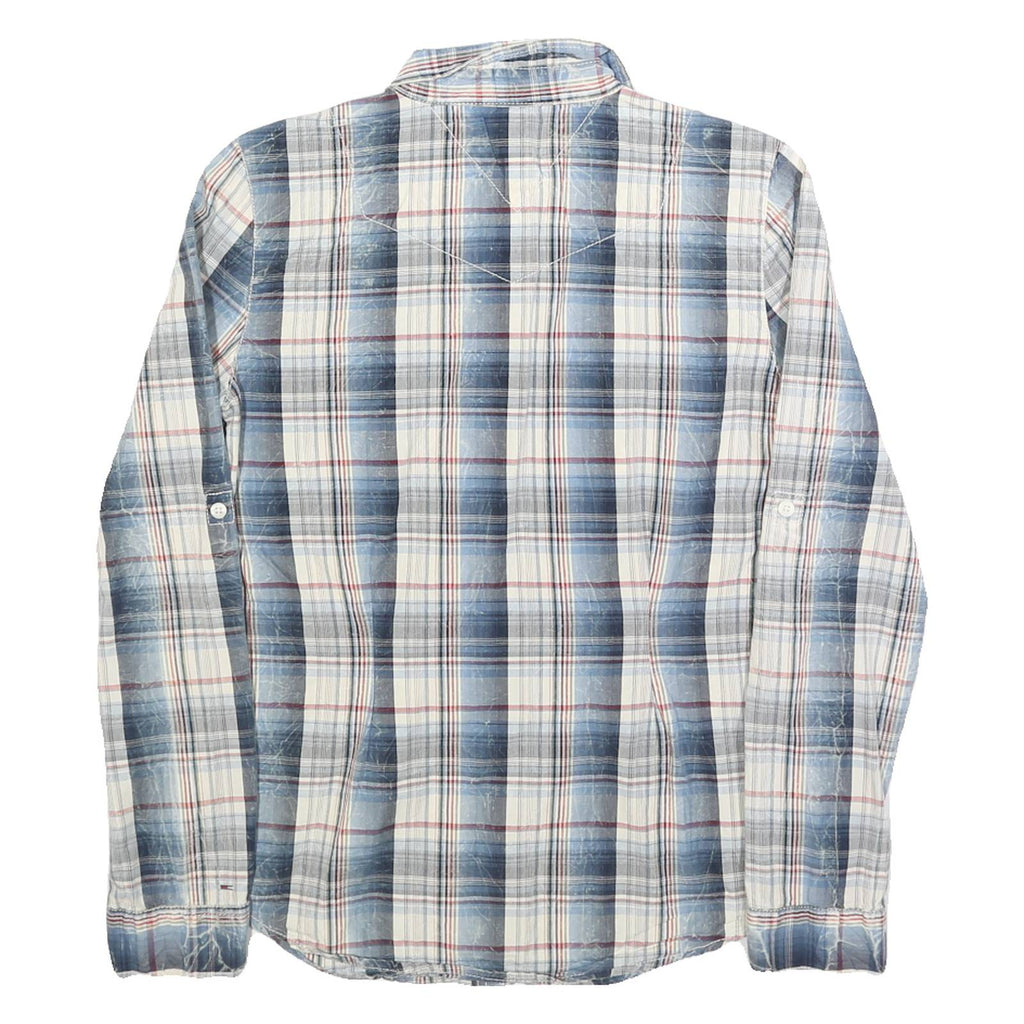 TOMMY HILFIGER Womens Blue & Cream Checked Shirt L Studded Shoulders Casual