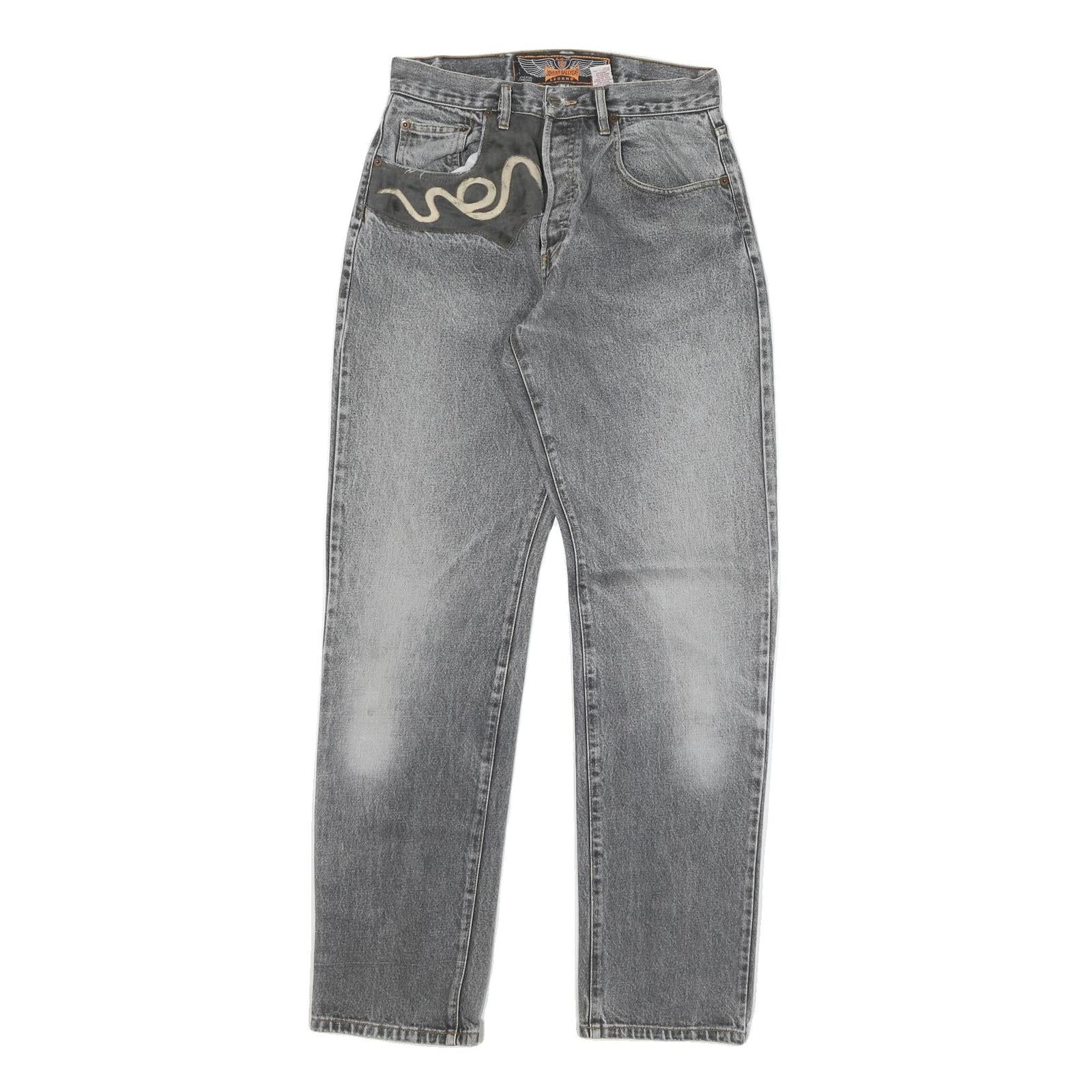 JOHNNY HALLYDAY Mens Grey Regular Fit Straight Denim Jeans W30 L33 Snake Print