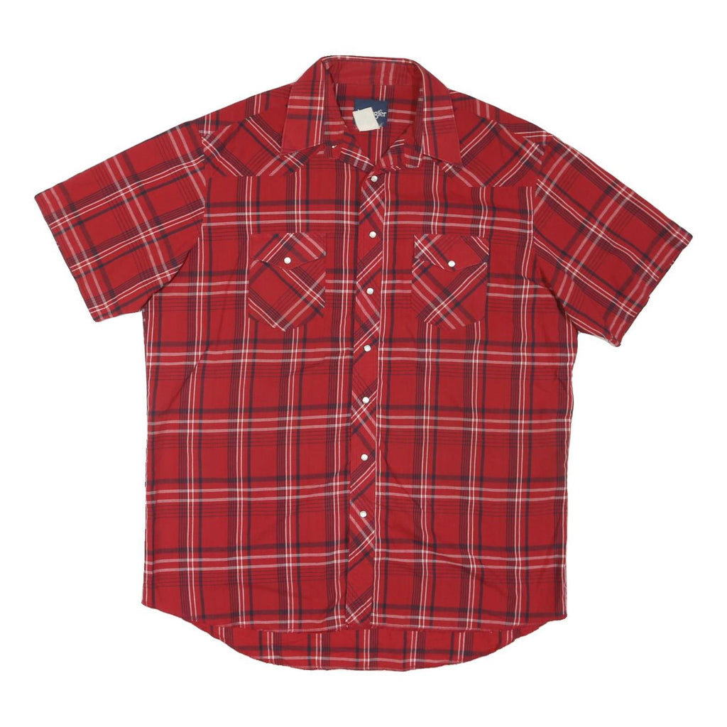 WRANGLER Mens Red Check Shirt L Short Sleeve Button Up Cotton Blend