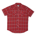 WRANGLER Mens Red Check Shirt L Short Sleeve Button Up Cotton Blend