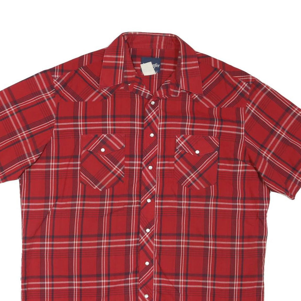 WRANGLER Mens Red Check Shirt L Short Sleeve Button Up Cotton Blend