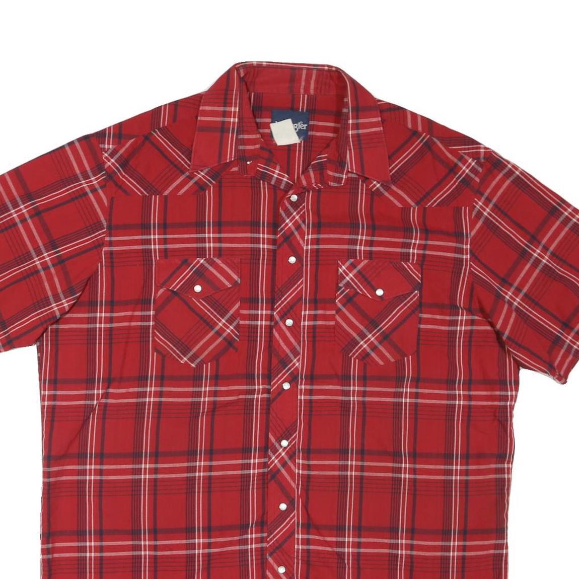 WRANGLER Mens Red Check Shirt L Short Sleeve Button Up Cotton Blend