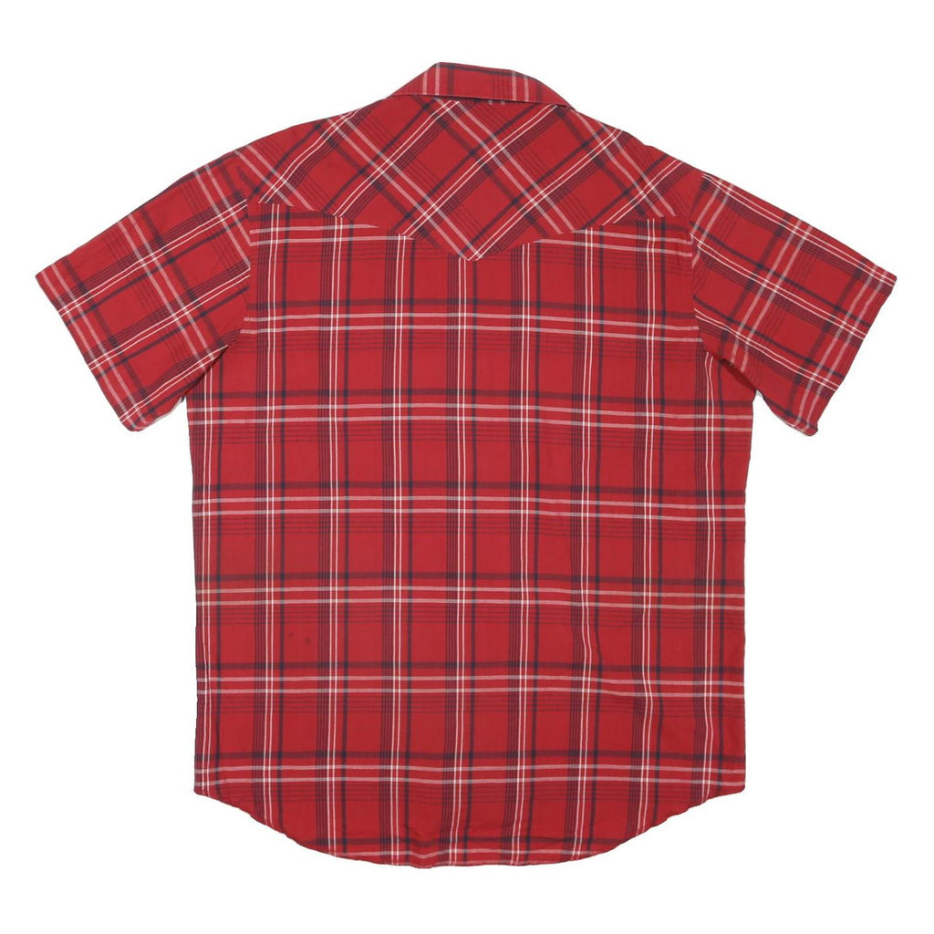 WRANGLER Mens Red Check Shirt L Short Sleeve Button Up Cotton Blend