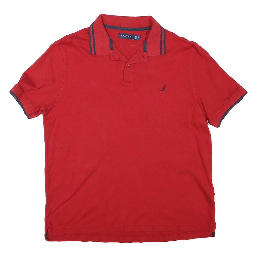 NAUTICA Mens Red & Navy Short Sleeve Plain L Cotton Classic Polo Shirt