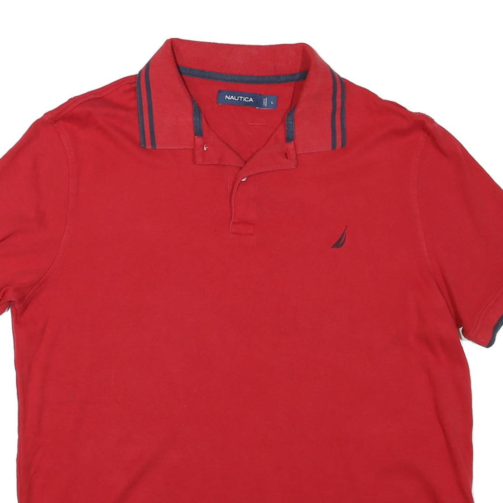 NAUTICA Mens Red & Navy Short Sleeve Plain L Cotton Classic Polo Shirt