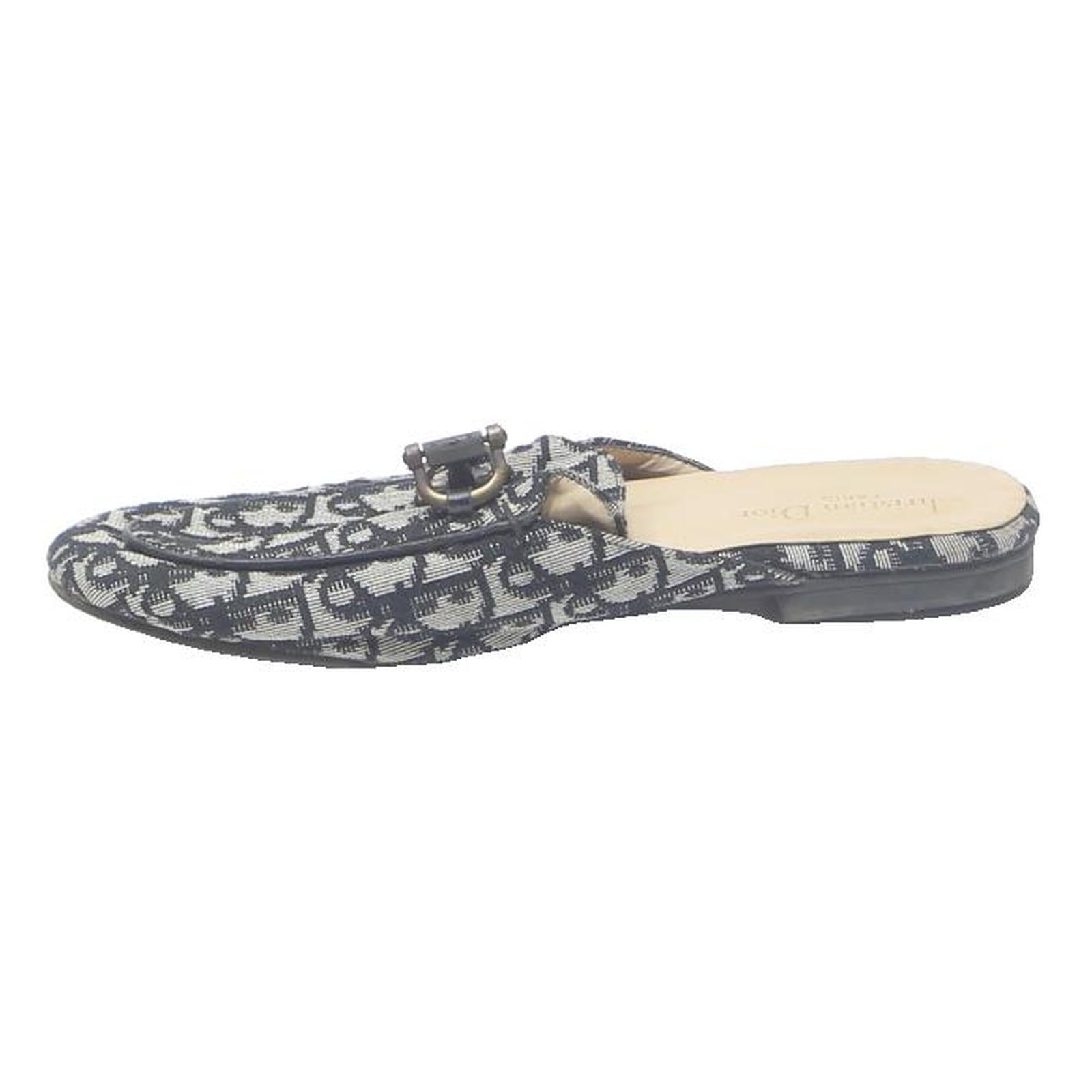 CHRISTIAN DIOR Mule Womens Slip On Shoes Black & White Canvas UK 5 Loafers