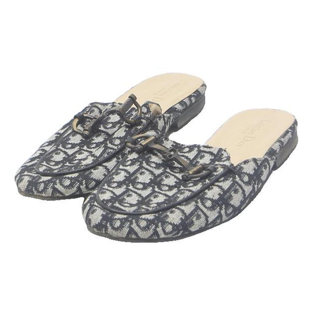 CHRISTIAN DIOR Mule Womens Slip On Shoes Black & White Canvas UK 5 Loafers