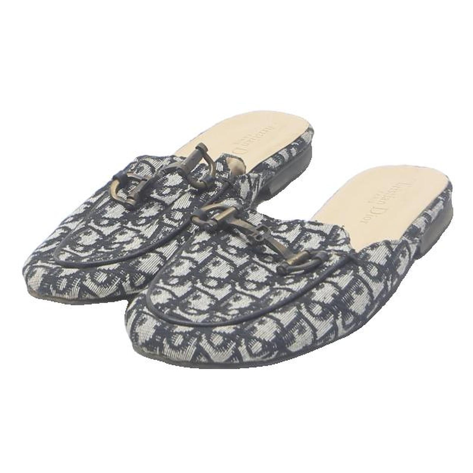 CHRISTIAN DIOR Mule Womens Slip On Shoes Black & White Canvas UK 5 Loafers