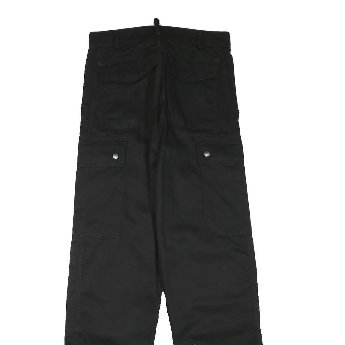 Mens Black Regular Fit Cotton Blend Cargo Style Trousers W29 L32 Functional