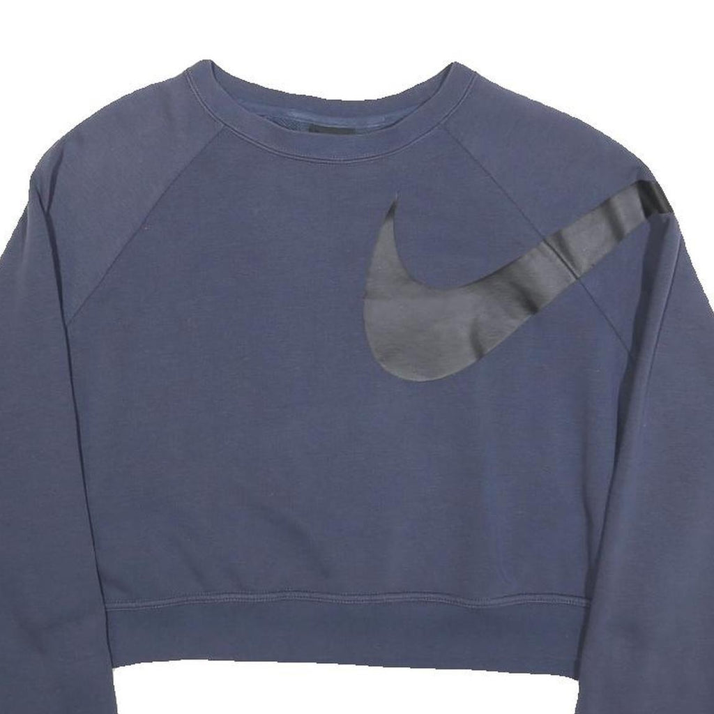 NIKE Womens Blue Crew Neck S Sweatshirt Cotton Blend Crop Logo Athletic