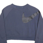 NIKE Womens Blue Crew Neck S Sweatshirt Cotton Blend Crop Logo Athletic