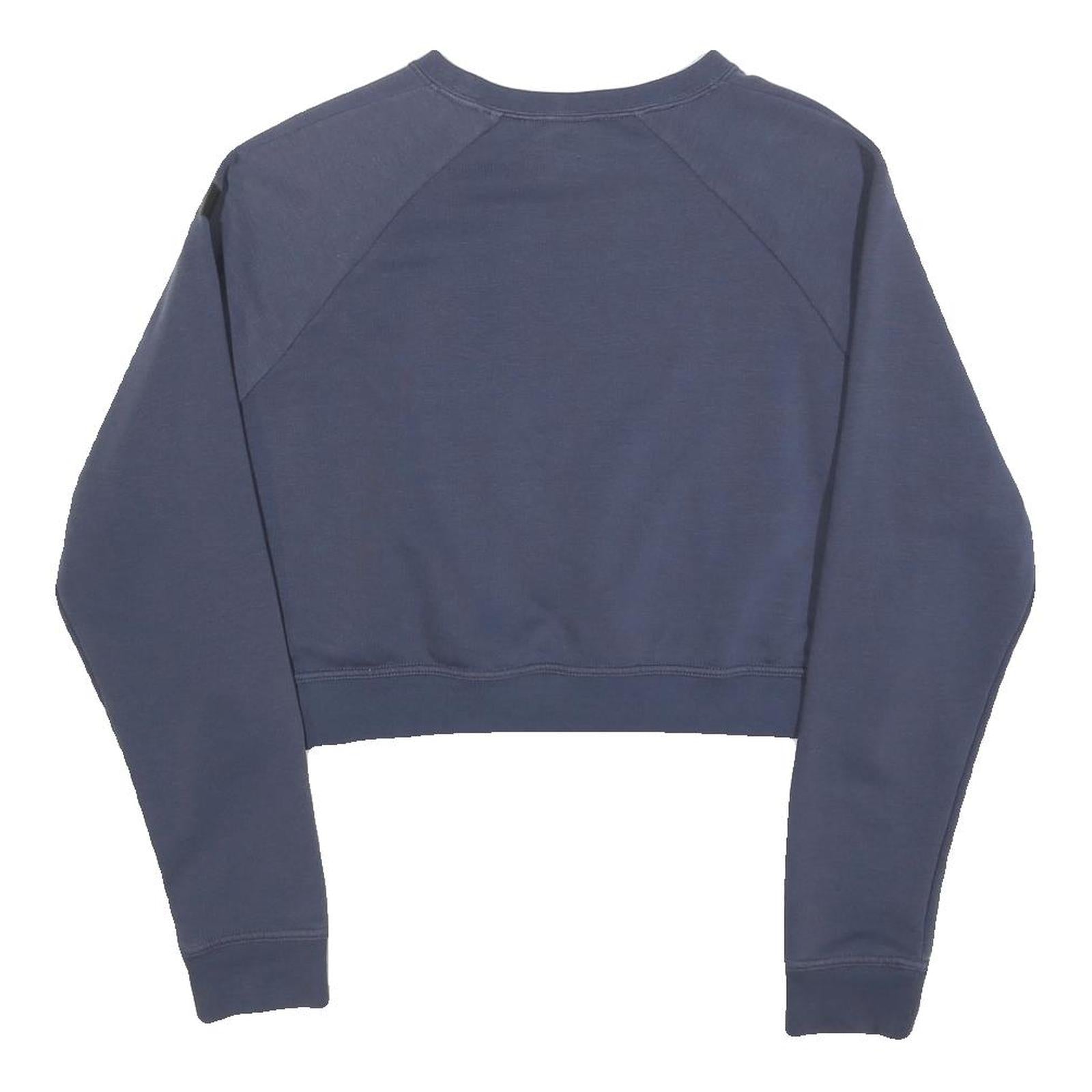 NIKE Womens Blue Crew Neck S Sweatshirt Cotton Blend Crop Logo Athletic