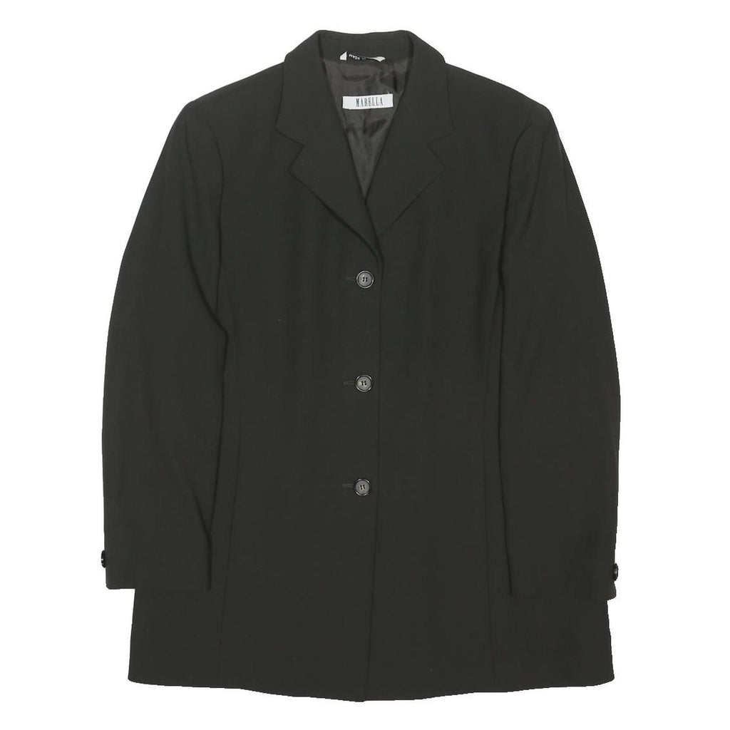MARELLA Womens Black Jacket UK 16 Wool Blend Button Closure Classic Fit