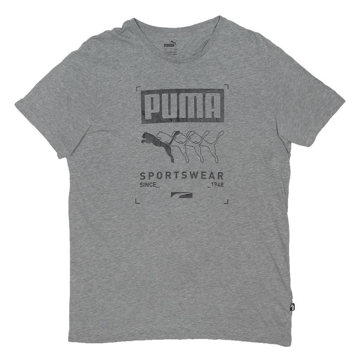PUMA Mens Grey Graphic T-Shirt M Short Sleeve Crew Neck Cotton Blend Sportswear