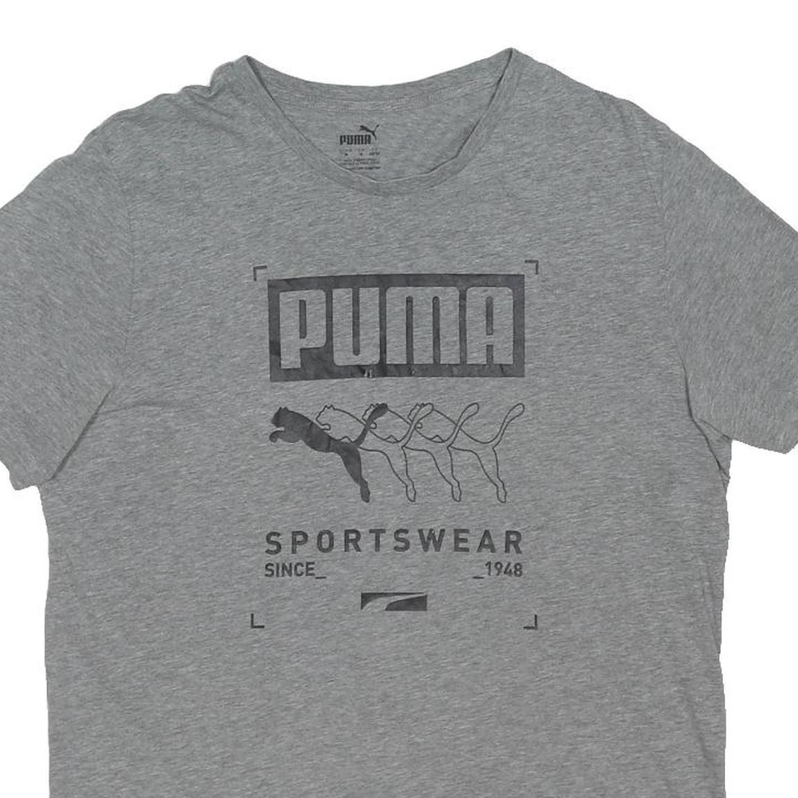 PUMA Mens Grey Graphic T-Shirt M Short Sleeve Crew Neck Cotton Blend Sportswear