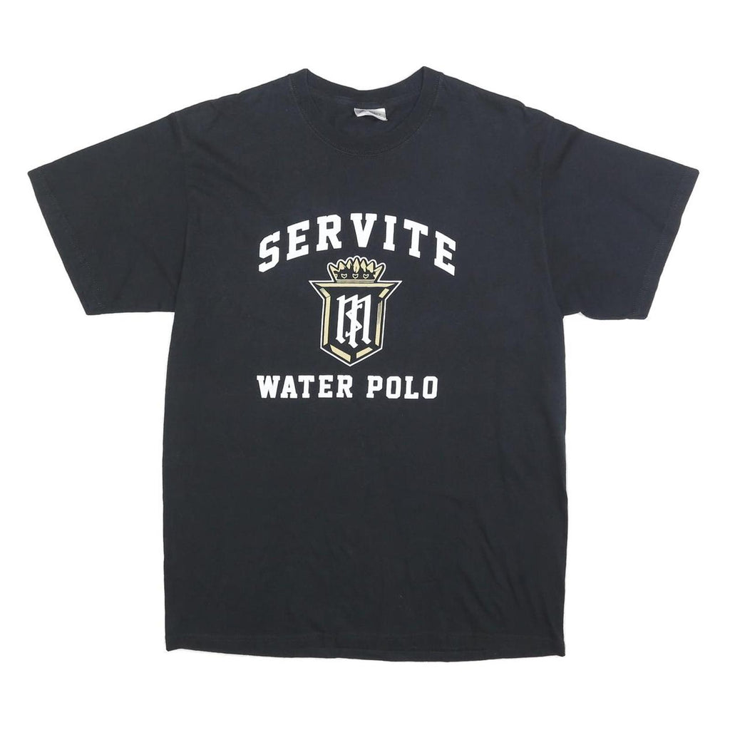 PORT & COMPANY Mens Black Servite Water Polo Graphic T-Shirt L Short Sleeve Crew