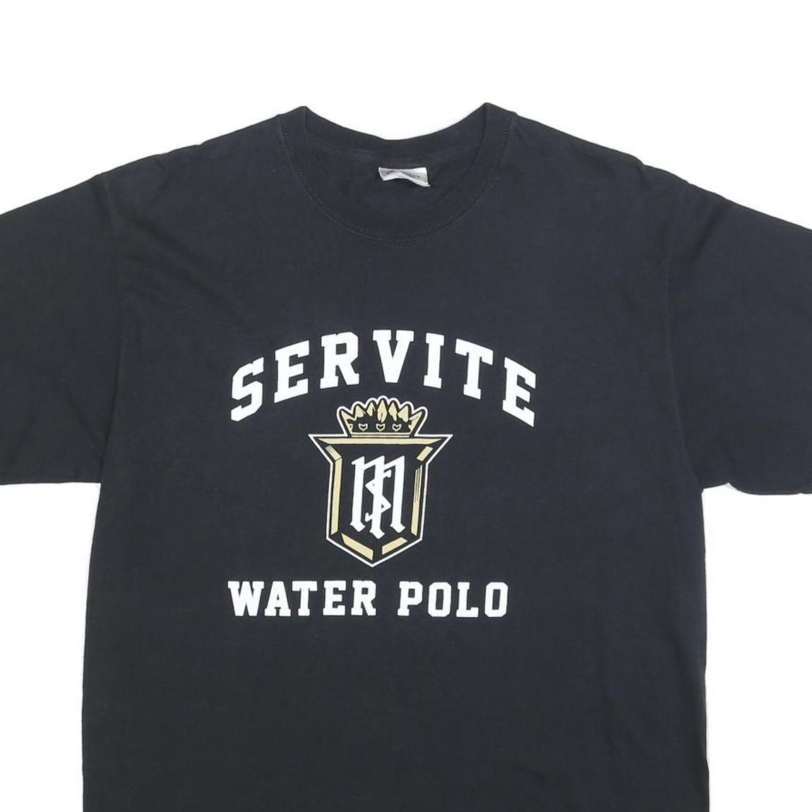 PORT & COMPANY Mens Black Servite Water Polo Graphic T-Shirt L Short Sleeve Crew
