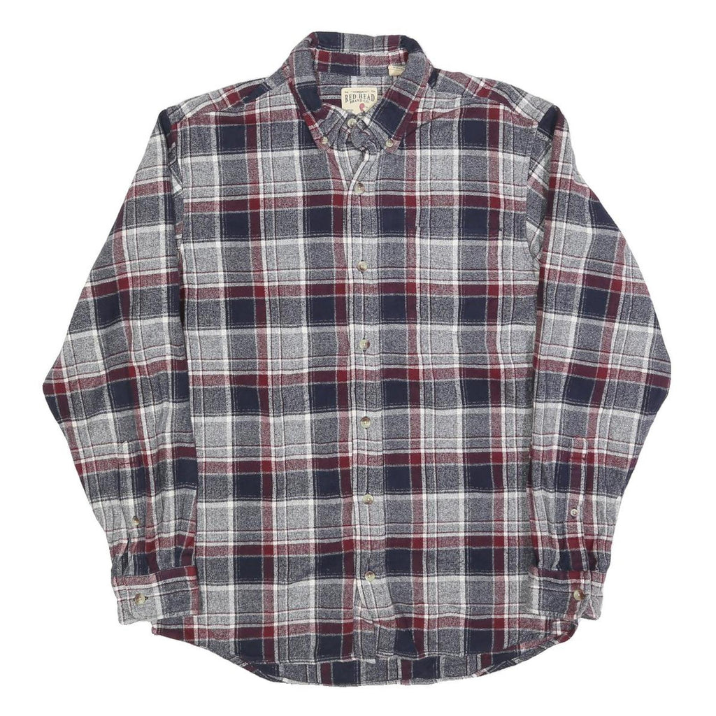 REDHEAD Mens Blue & Maroon Check Shirt L Cotton Blend Casual Flannel Long Sleeve