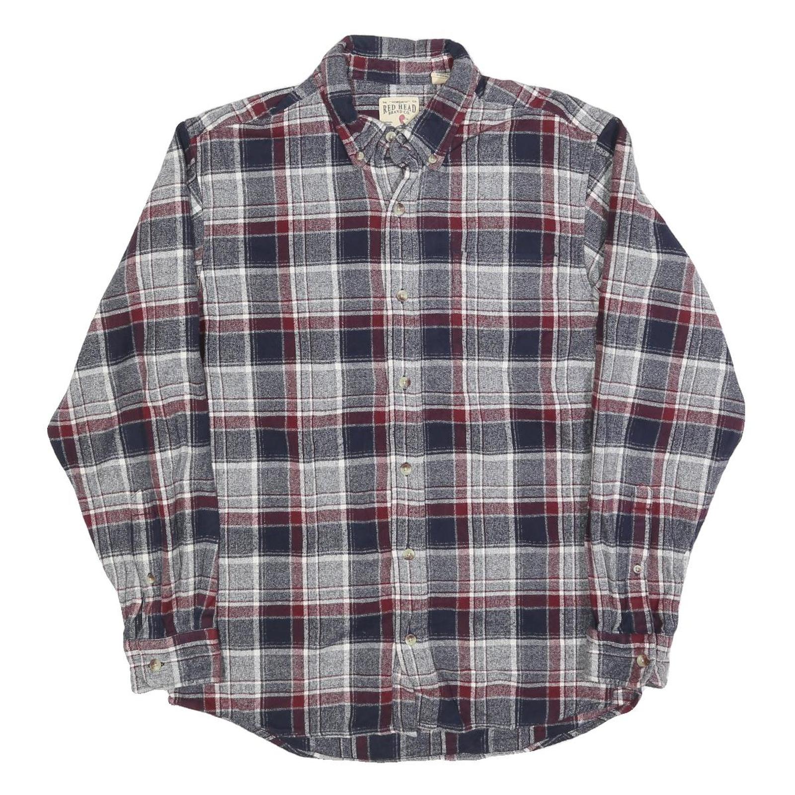 REDHEAD Mens Blue & Maroon Check Shirt L Cotton Blend Casual Flannel Long Sleeve