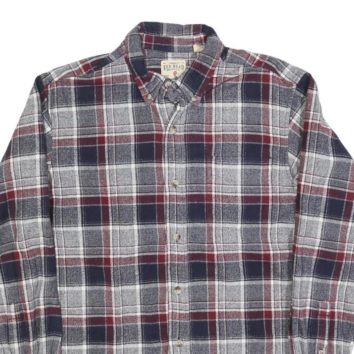 REDHEAD Mens Blue & Maroon Check Shirt L Cotton Blend Casual Flannel Long Sleeve