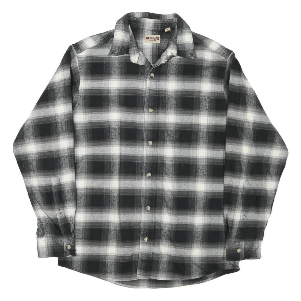 RED HEAD Mens Black & Grey Check Shirt M Long Sleeve Cotton Comfort Casual