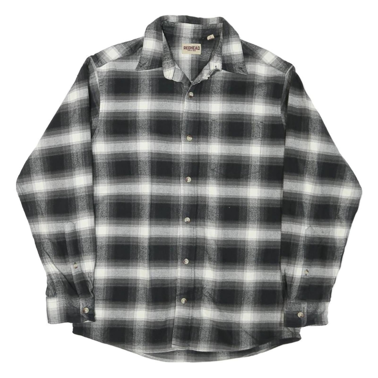 RED HEAD Mens Black & Grey Check Shirt M Long Sleeve Cotton Comfort Casual