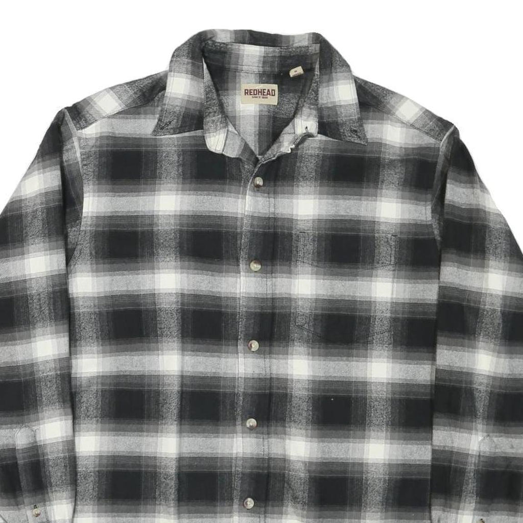 RED HEAD Mens Black & Grey Check Shirt M Long Sleeve Cotton Comfort Casual