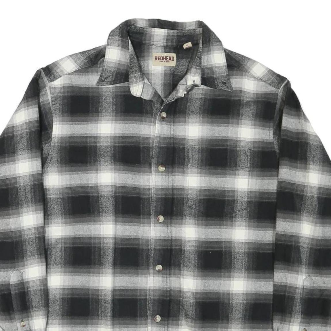 RED HEAD Mens Black & Grey Check Shirt M Long Sleeve Cotton Comfort Casual