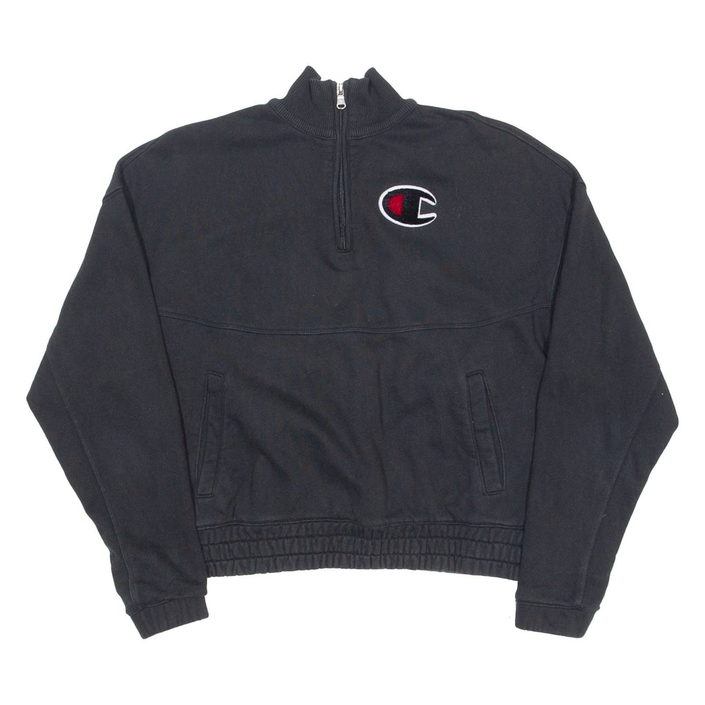 CHAMPION Womens Sweatshirt Black 1/4 Zip S