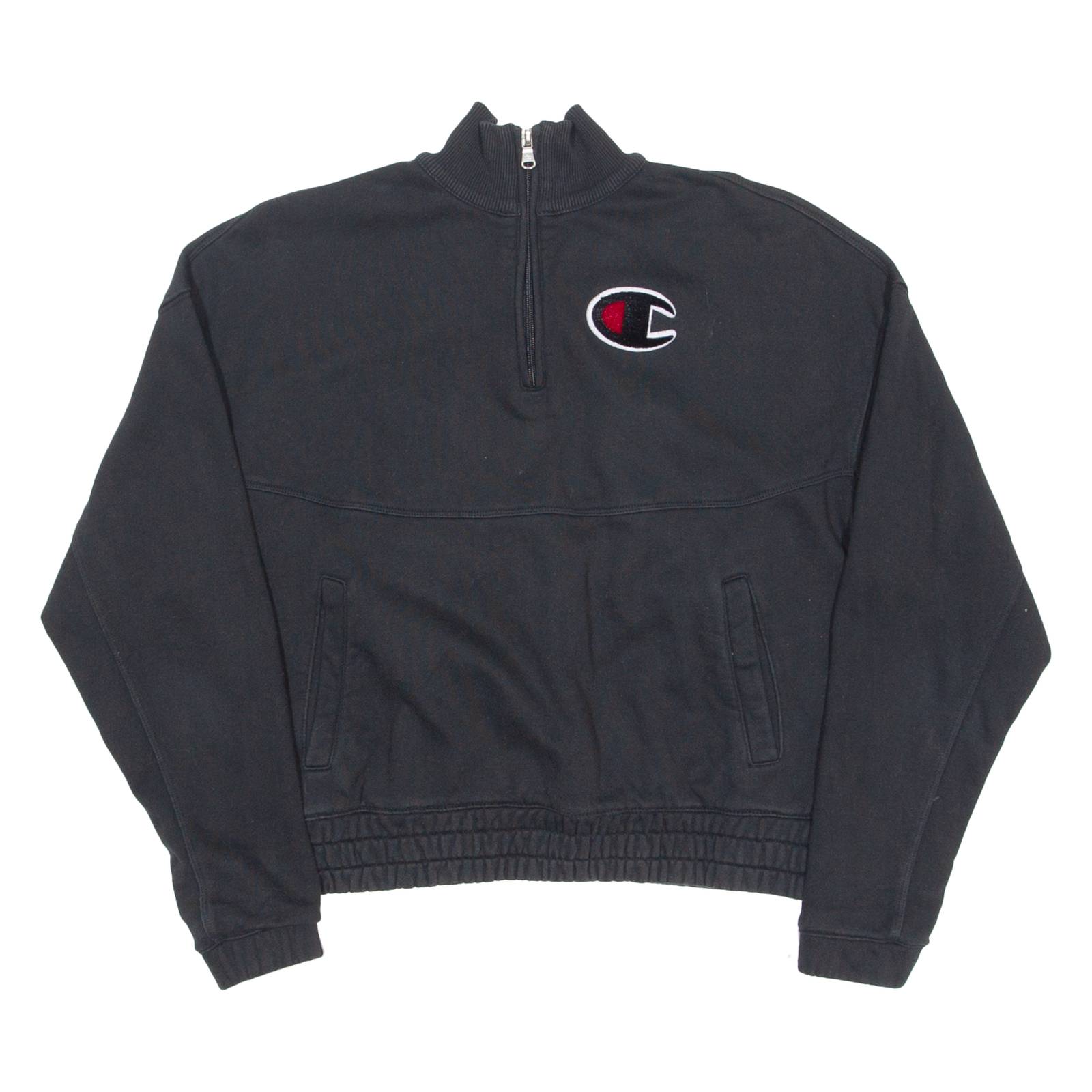CHAMPION Womens Sweatshirt Black 1/4 Zip S