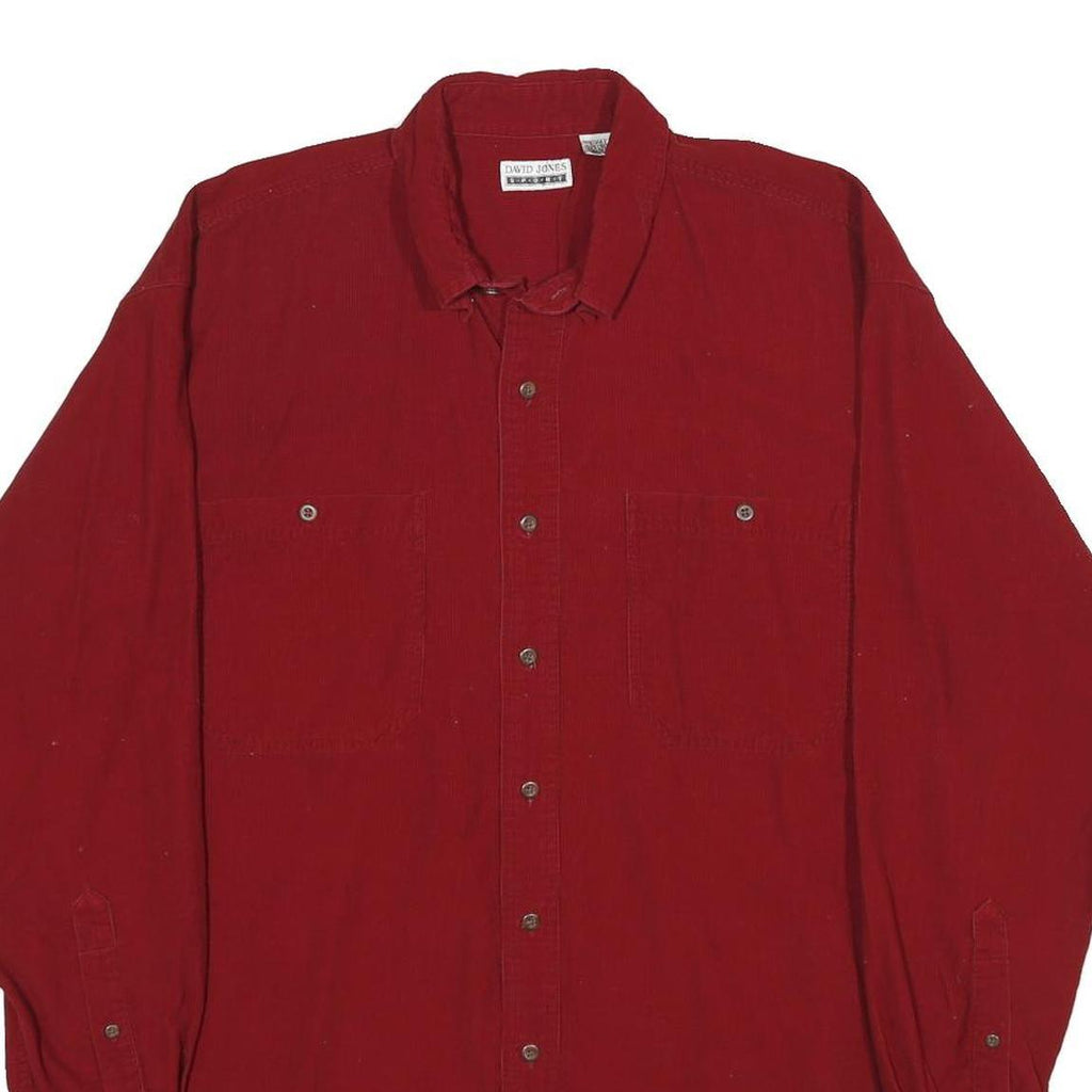 DAVID JONES SPORT Mens Red Cotton Plain Shirt L Button Front Casual Overshirt