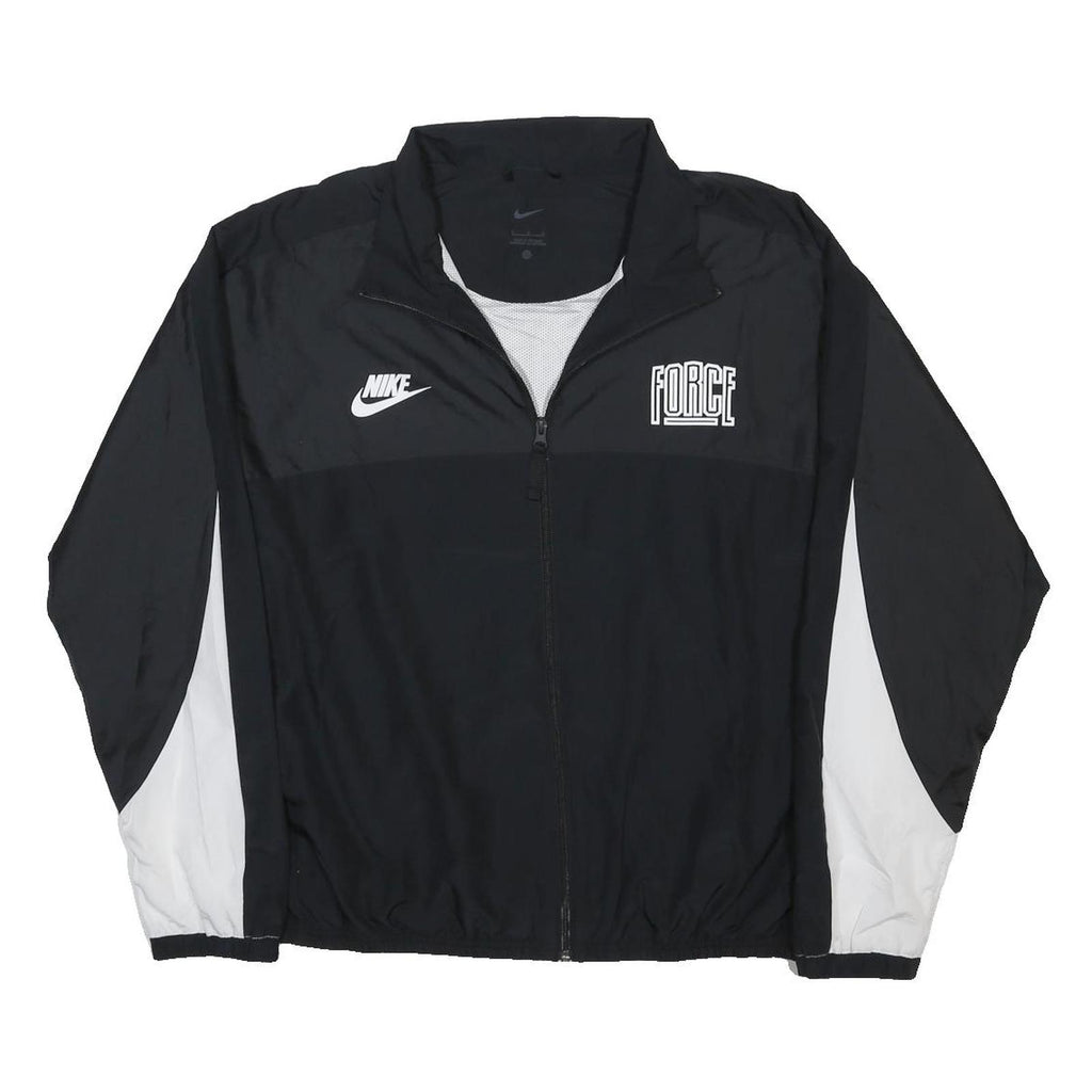 NIKE Mens Black & White Force Track Jacket L Polyester Blend Zip Athletic
