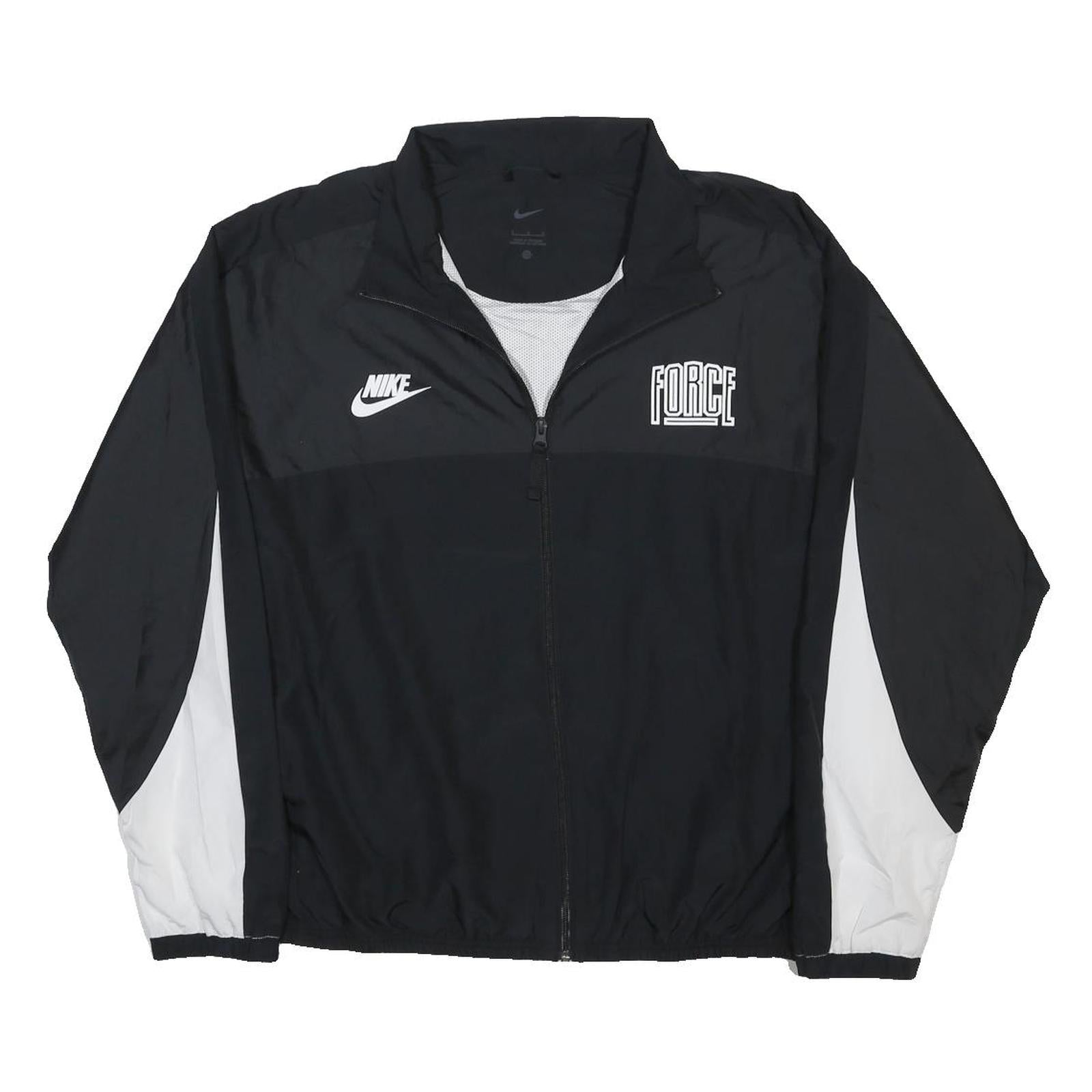 NIKE Mens Black & White Force Track Jacket L Polyester Blend Zip Athletic