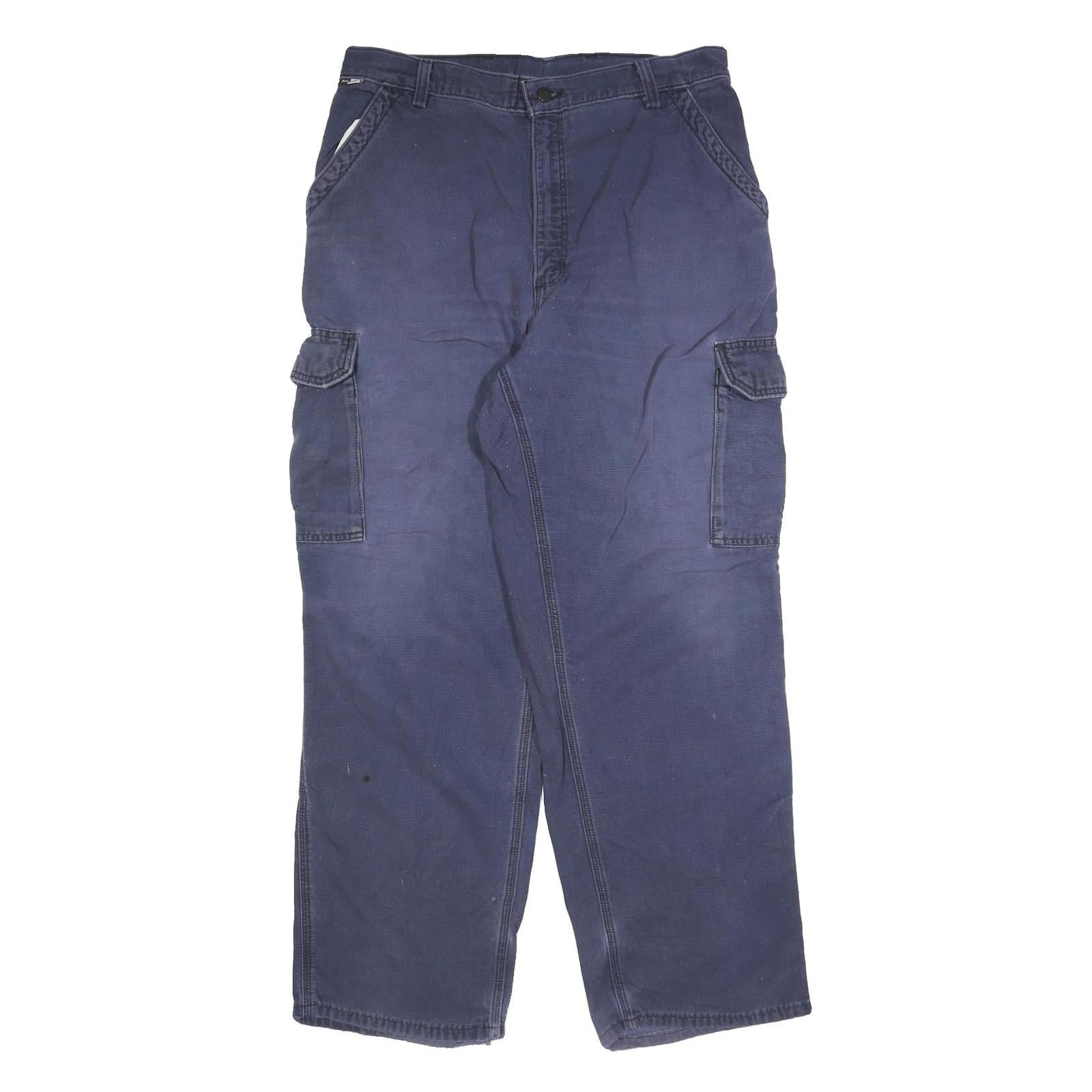 CARHARTT Mens Cotton Blend Navy Relaxed Straight Trousers W34 L32 Workwear