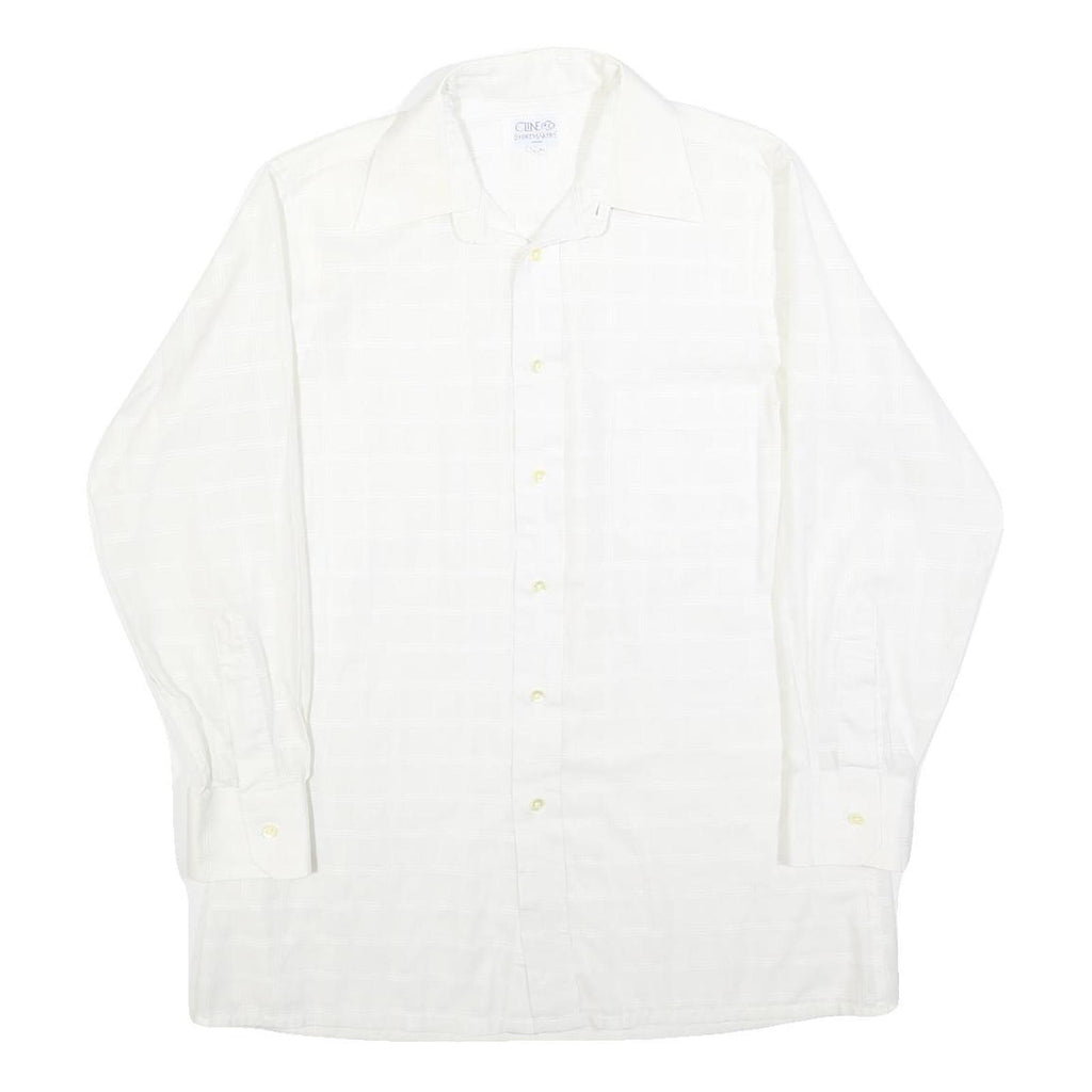 CLINE & CO Mens White Patterned Cotton Blend Shirt M Classic Button Up Long