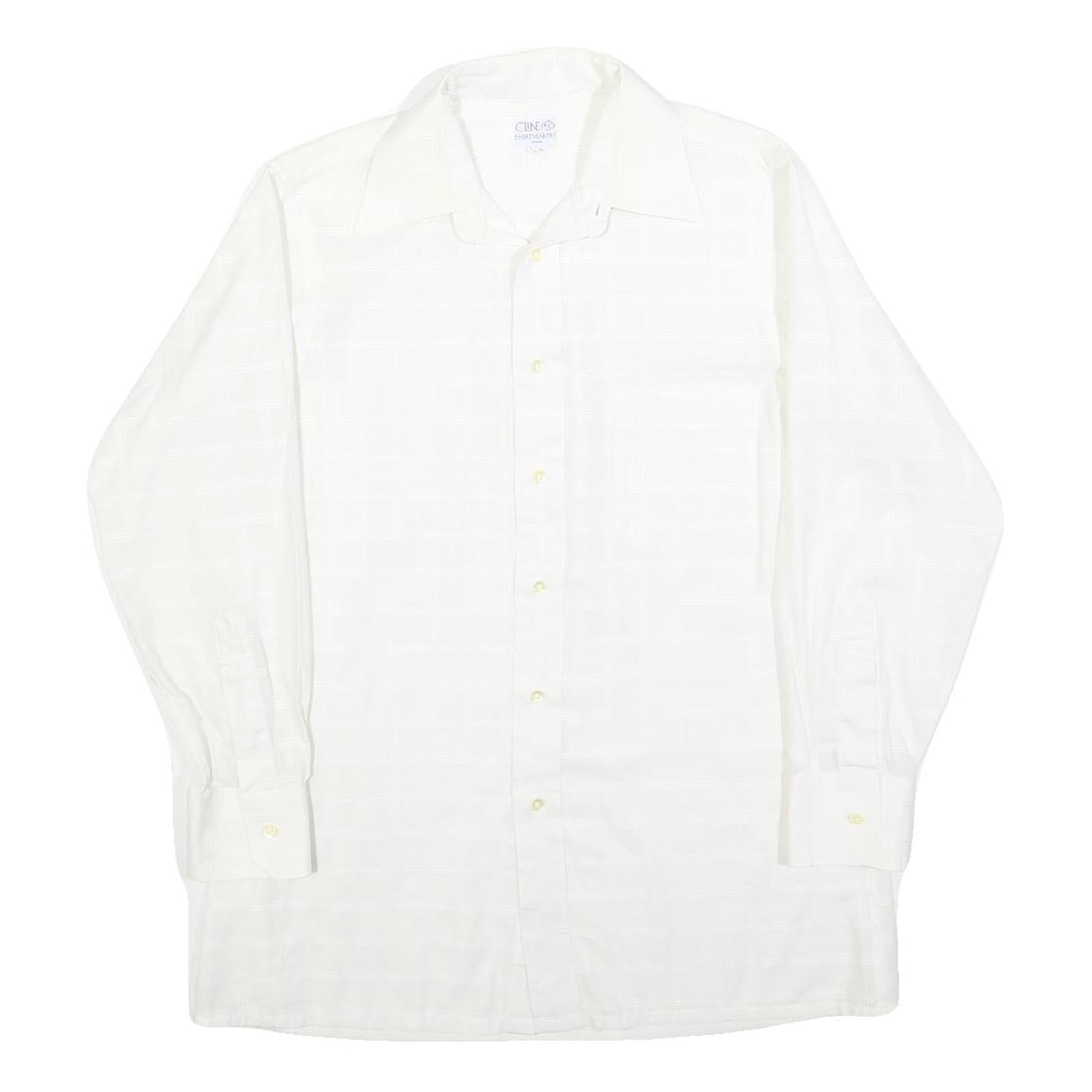 CLINE & CO Mens White Patterned Cotton Blend Shirt M Classic Button Up Long